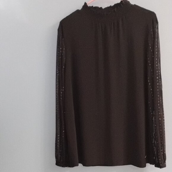 Anne Klein Black Blouse with Sheer Glitter Sleeves Size Large - Picture 1 of 5